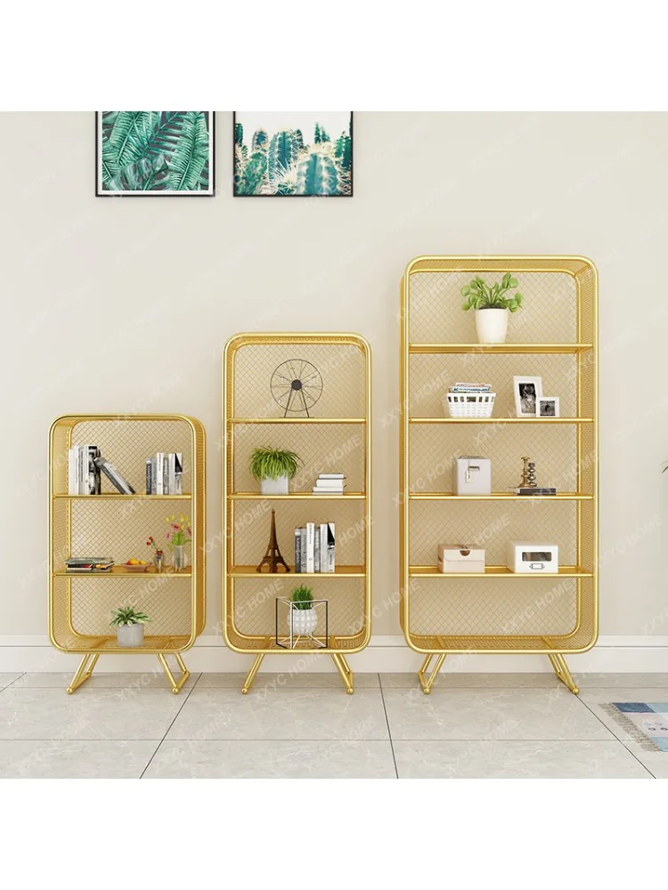 Modern Simple Iron Storage Rack Household Living Room Golden Storage Rack Hotel Homestay Floor Bookshelf