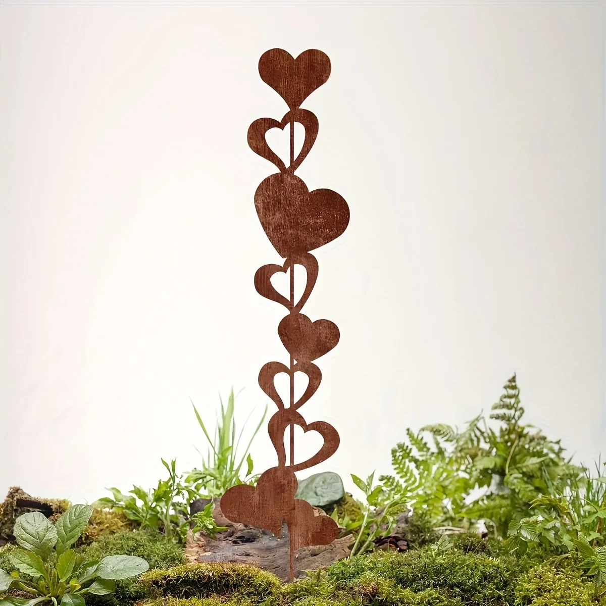 [2D Flat] Iron Rusty Heart Decoration Ground Plug, Heart-Shaped Flower Design, Suitable for Mother'S Day, Easter, Christmas