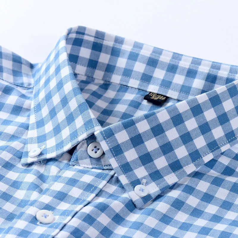 Summer new short sleeve 100% cotton plaid Oxford men\'s breathable business casual all-fit shirt free ironing high quality