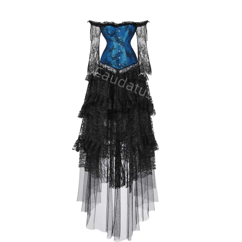 Corset Dress Plus Size Long Skirt Set Sexy Bustier lace Vampire costume Burlesque Gothic Vintage Halloween Costume Fashion Party view 6