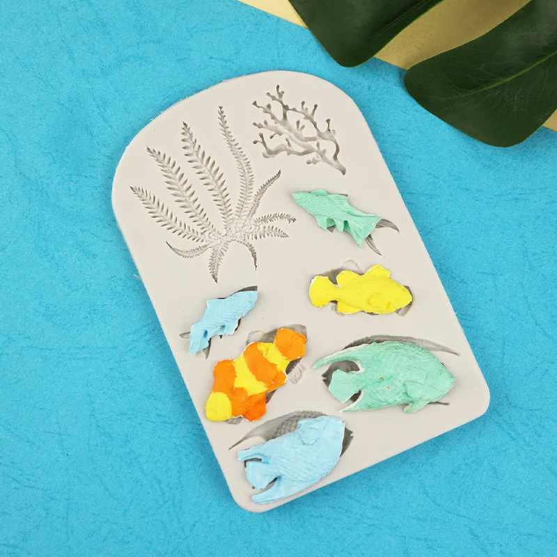 Fondant Silicone Mould, Ocean Wind Series Seagrass Fish Coral Epoxy Mold 15-364