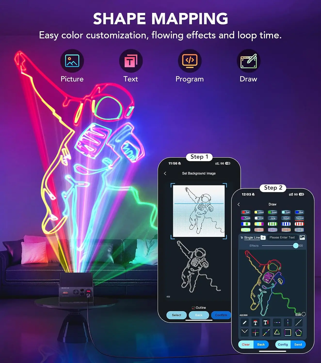 APP DJ Laser Lights Professional - 200+ 3D RGB Animation Laser Light Show, Hand Drawing, Custom Patterns, Sound Actived & DMX