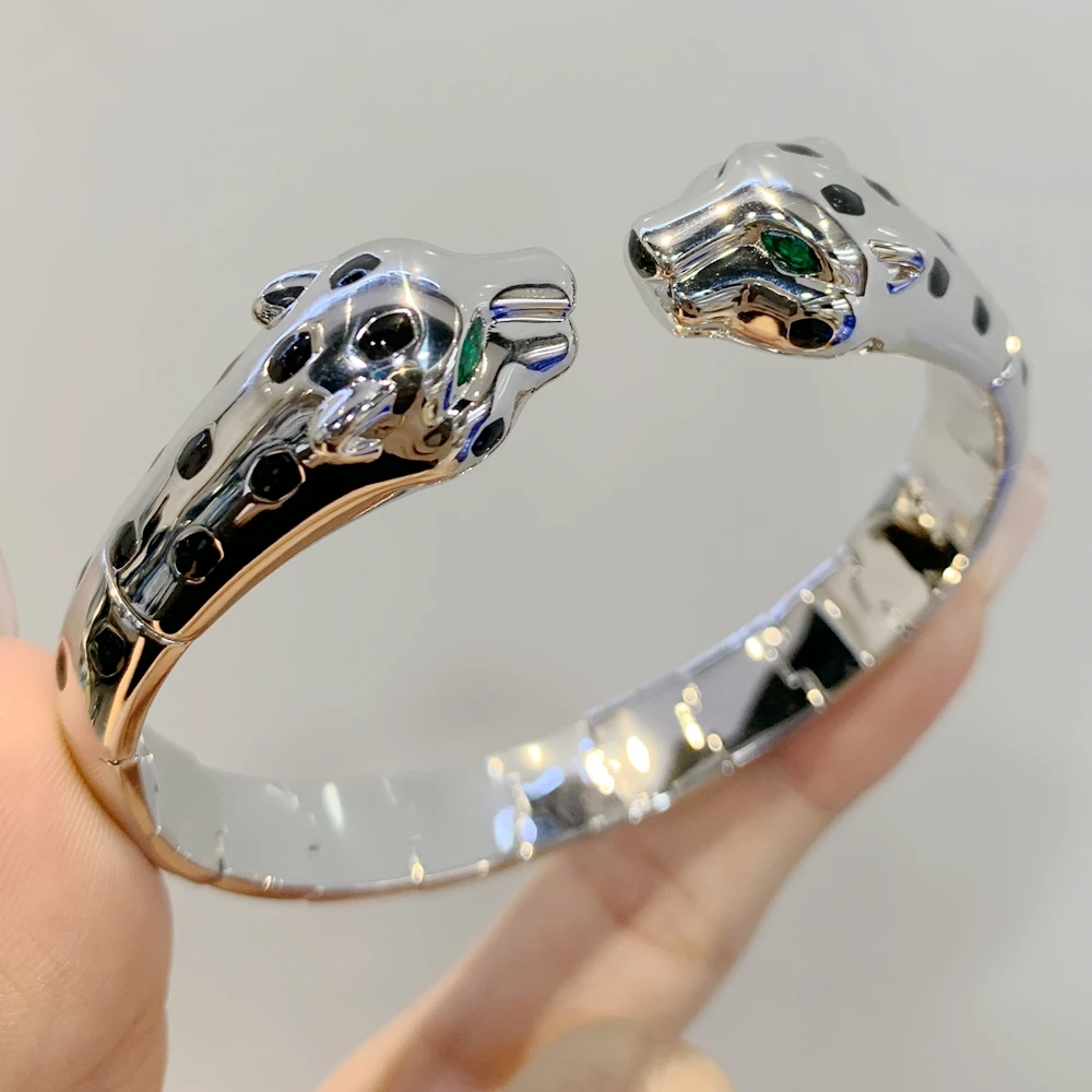 

AYJEWELRY, твердое серебро 925 пробы с двойными черными леопардовыми браслетами-манжетами, браслеты с пантерой, ювелирные изделия для женщин, подарки на вечеринку, оптовая продажа