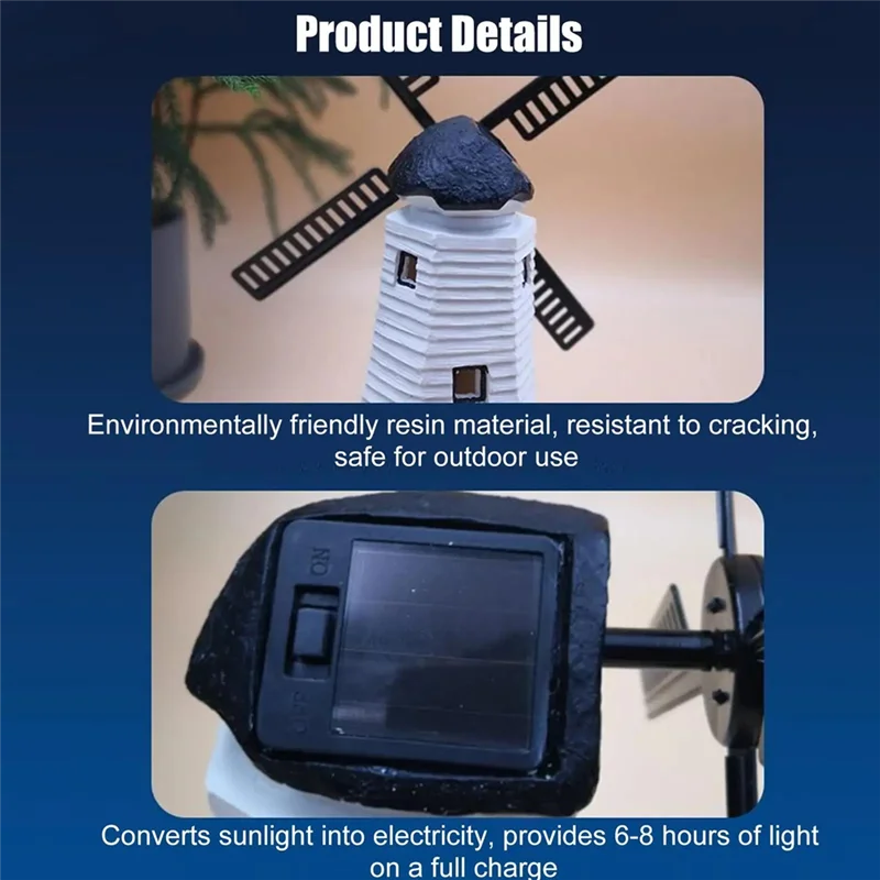 ABKW-Solar Light House Outdoor Decorative LED Wind Mill Figurine Solar Powered Lighted Windmill Statue For Garden Yard