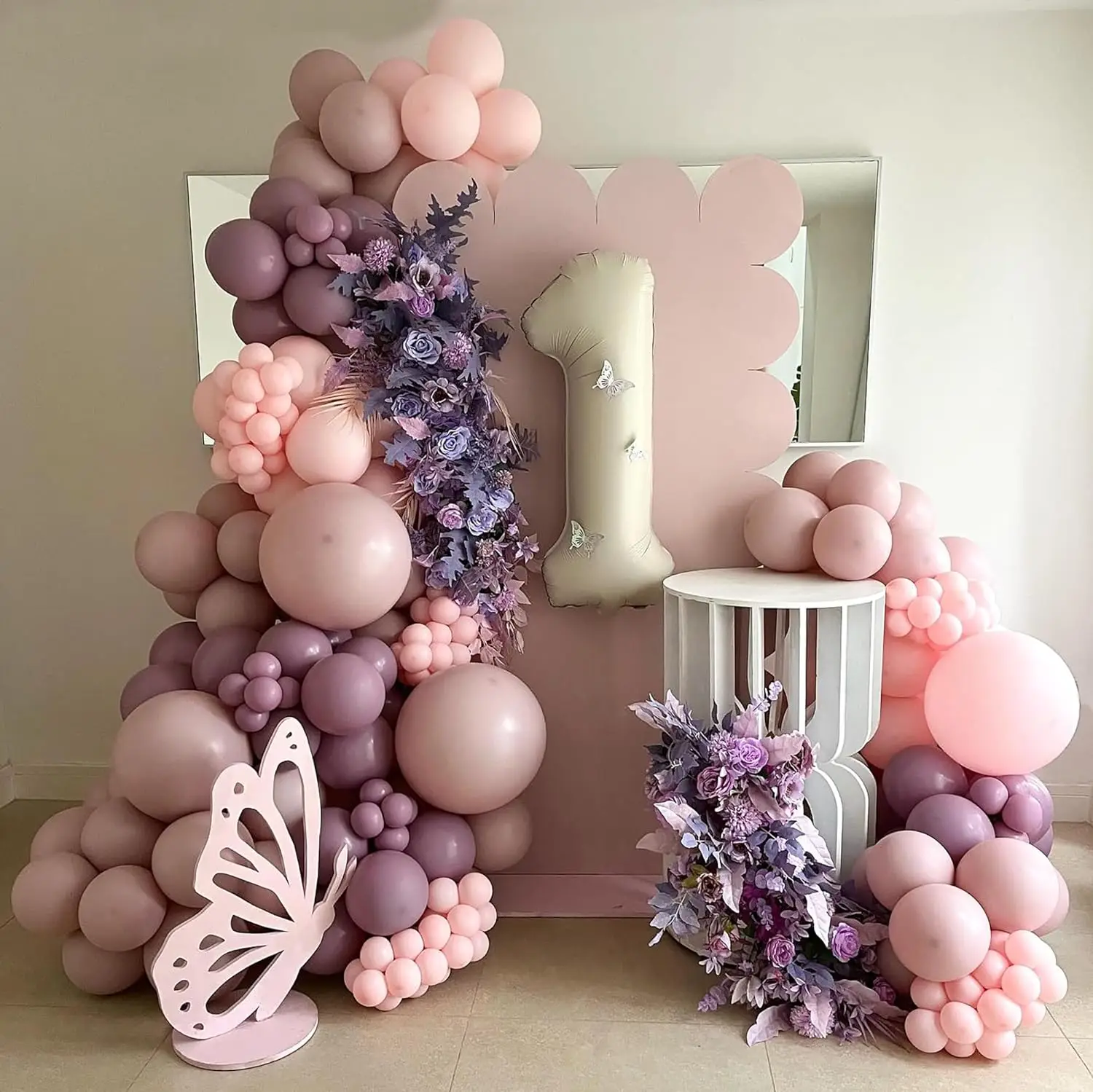 

127pcs 40inch Cream Number 1-9 Butterfly Balloons Arch Garland Kit 3D Purple Butterfly Foil Globos Birthday Wedding Baby Shower