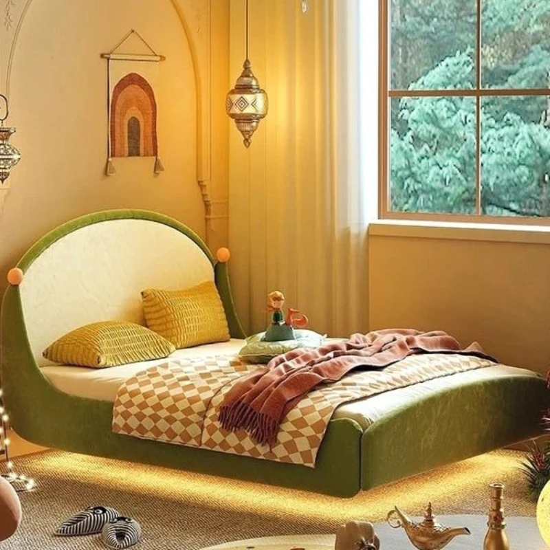 

Suspension bed Modern simple solid wood single bed 1.5m bedroom Princess bed Creative magic carpet