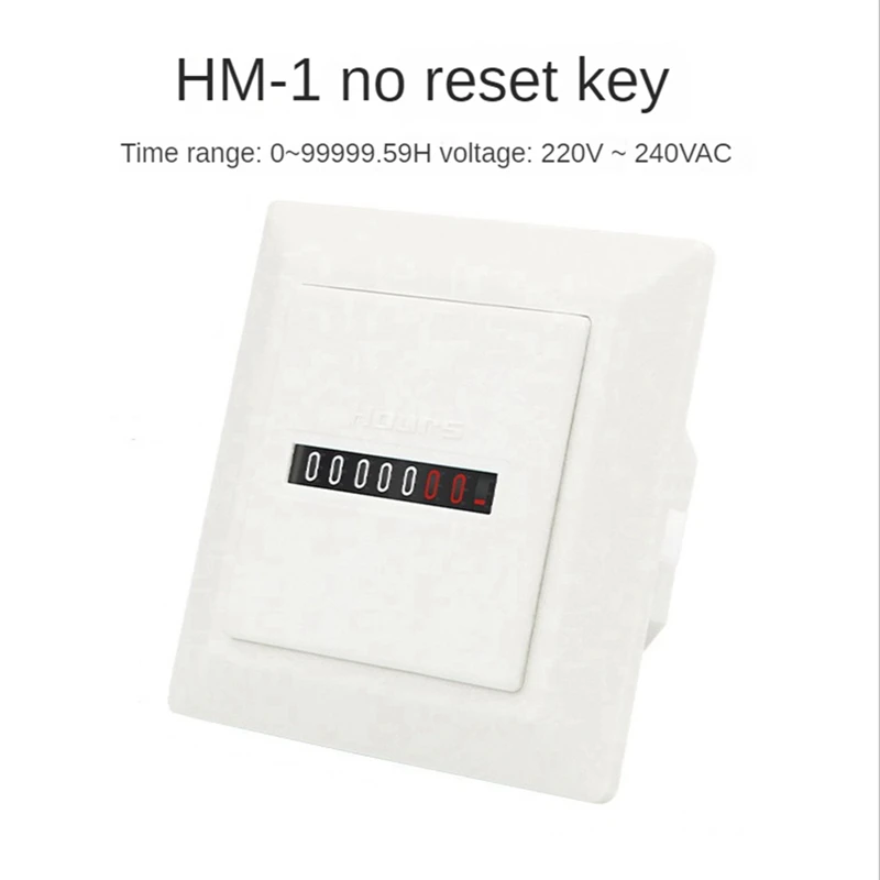 HM-1 Timer Square Counter Digital 0-99999.99 Gauge 0.3W AC220-240V / 50Hz AC Hour Meter Accessory Part White