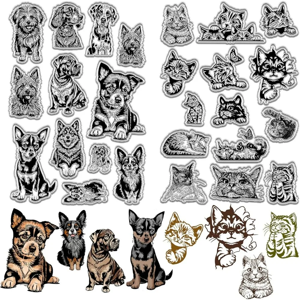 1pc Cat Clear Stamps Animal Retro Transparent Silicone Stamp Seals for Journaling Card Making DIY Scrapbooking Photo Album