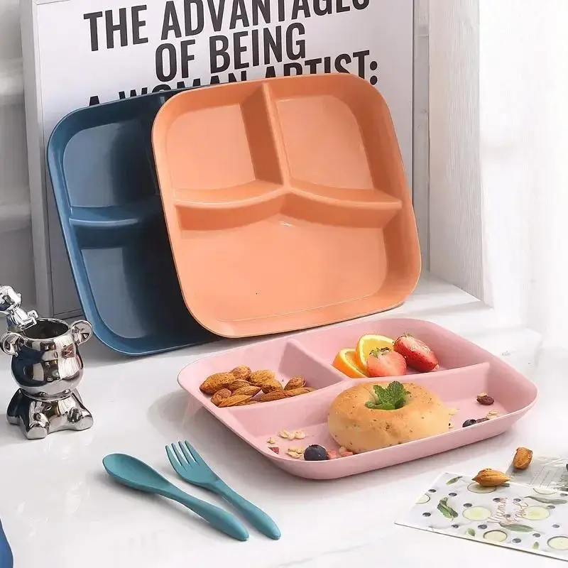 Plastic Three Grid Square Dining Plate Household Breakfast Noodle and Nut Quantitative Partition Light Food