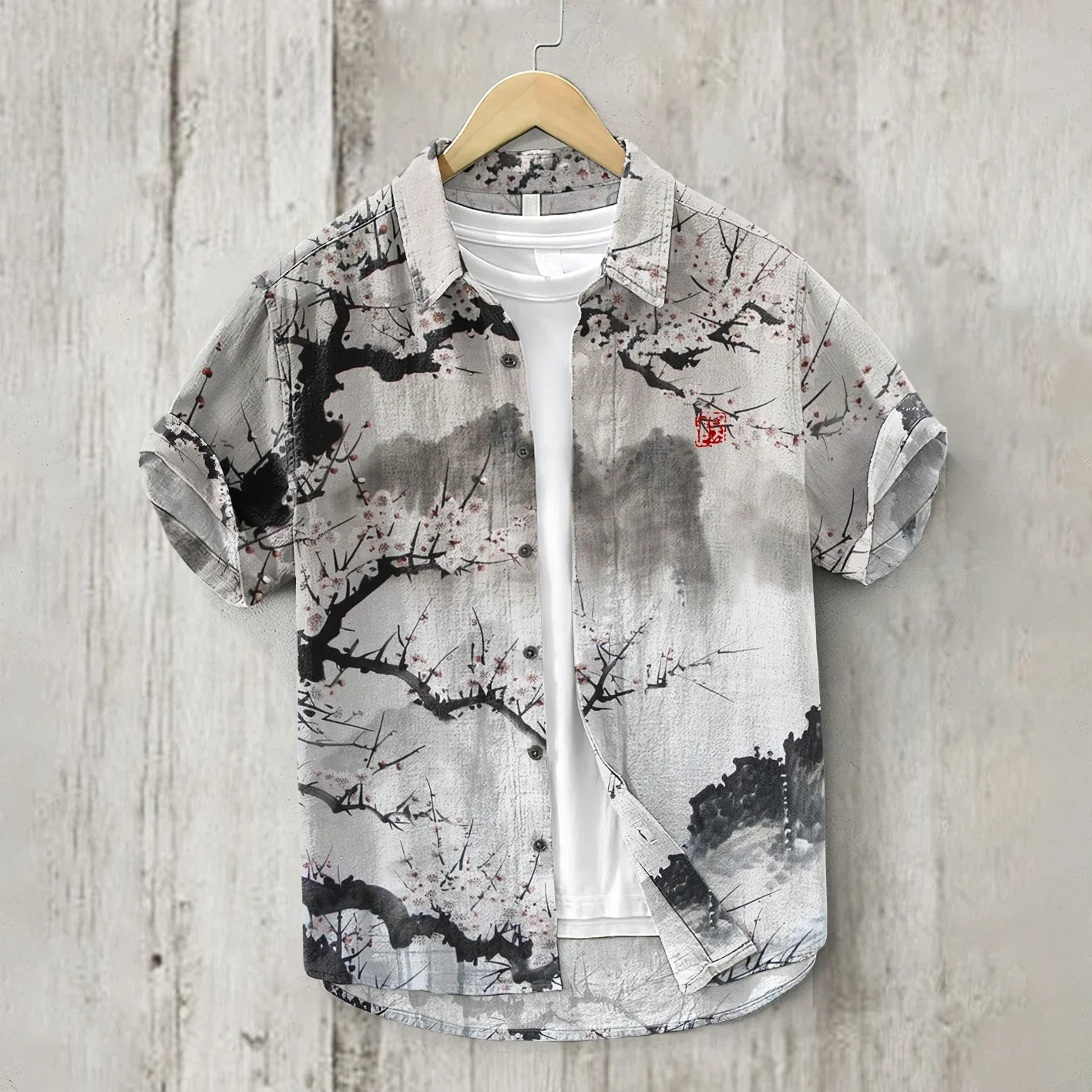 Men's shirt 3D printed fish pattern fashion button short sleeved lapel streetwear Hawaiian shirt men's linen