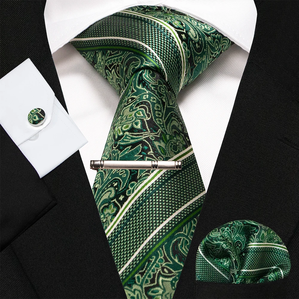 KAMBERFT Marineblau Gestreifte Seidenkrawatte für Herren, Modisches Design, Geschenkset mit Taschentuch und Manschettenknöpfen, Business-Party-Gravata – Detail 23