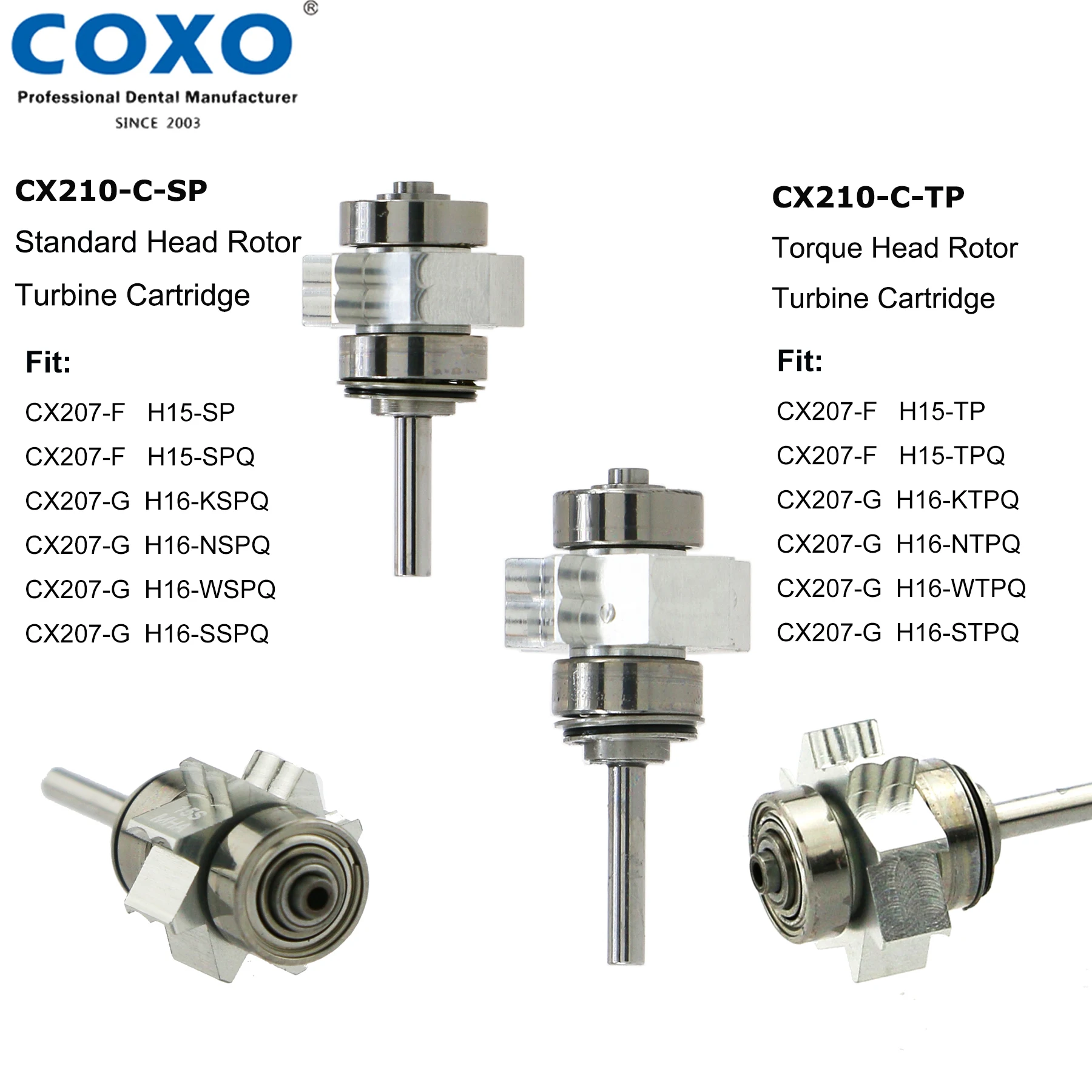 COXO Dental turbin udara kecepatan tinggi, Handpiece standar/kepala torsi kopling 6 Pin pas W-H, serat optik LED