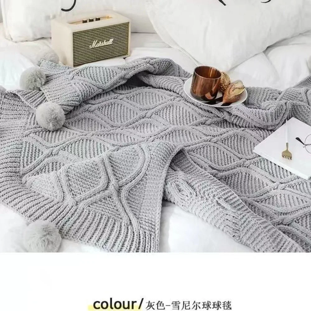 Knit Blanket Chunky Throw Blankets For Couch Sofa Cover Chenille Soft Pompom Decorative Blankets Home Decor Bedspread On Bed