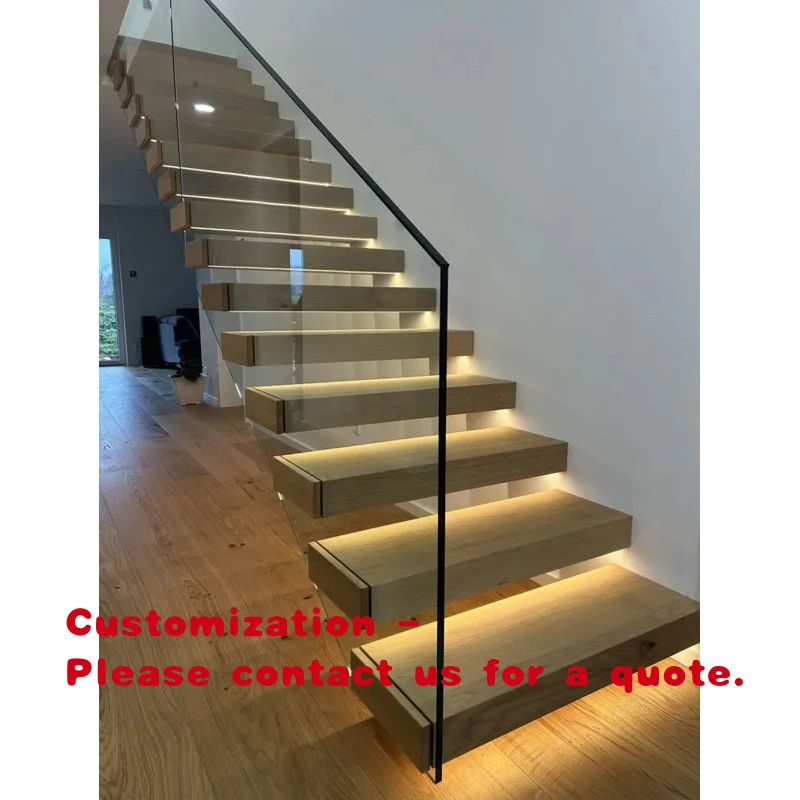 custom.80mm Timber Oak Step Modern Floating Straight Staircase From Foshan Factory