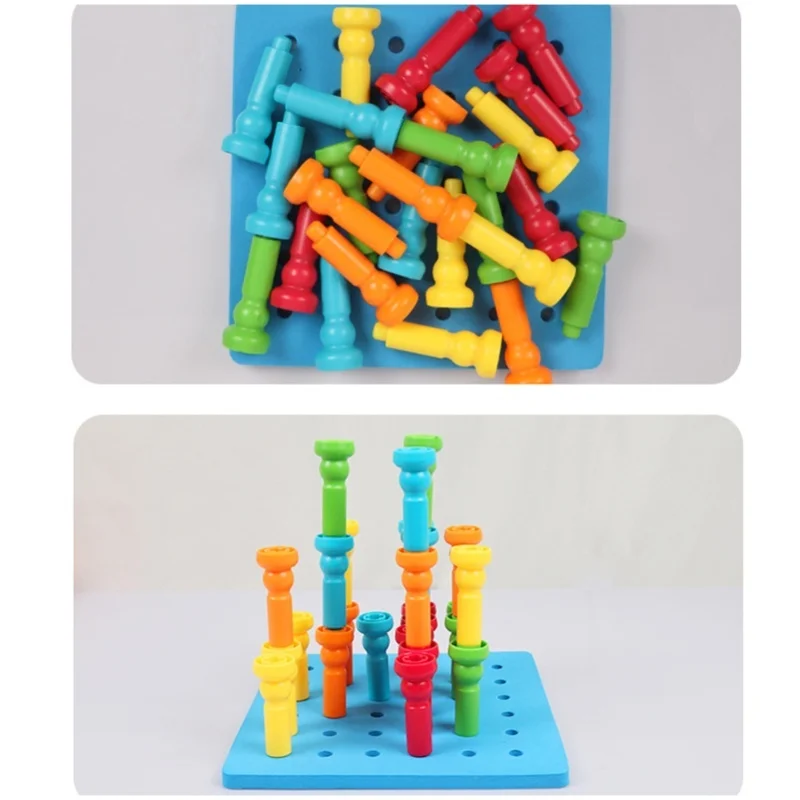 Peg Board Set Toys 6 Holes 5 Colors Educational Fun Plastic Material Rounded Corners Stacking Peg Board Toy For Toddlers