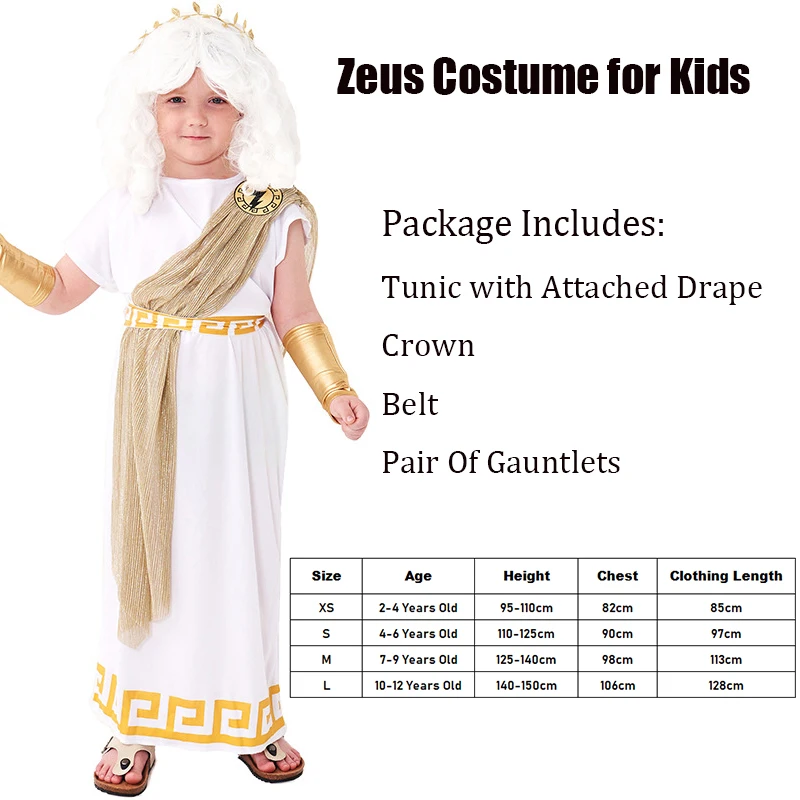 2025 Nuovo arrivo Ragazzo Dio greco Toga Purim Halloween Dress Up Ancient Grecia Bambini Zeus Costume