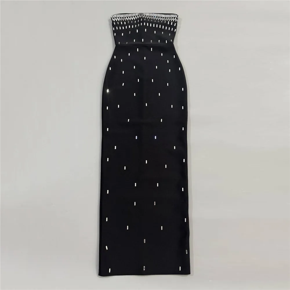 Abito da donna elegante con fasciatura senza spalline con perline Abiti aderenti senza maniche sexy Abiti da sera per feste da club