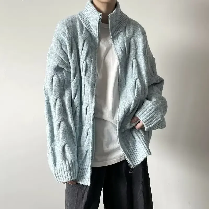 

Spring and Autumn Men's Full Zipper Stand Up Collar Knitted Cardigan for Outdoor Cycling Loose Casual Knitted Cardigan Jacket
