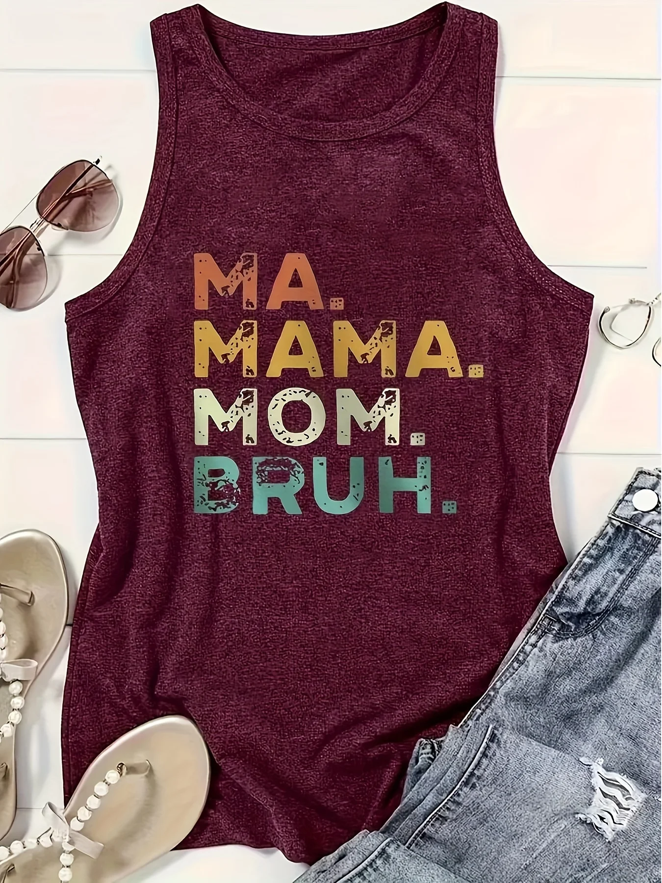 Canotta girocollo con stampa di lettere, canotta Casual senza maniche per l'estate, abbigliamento donna