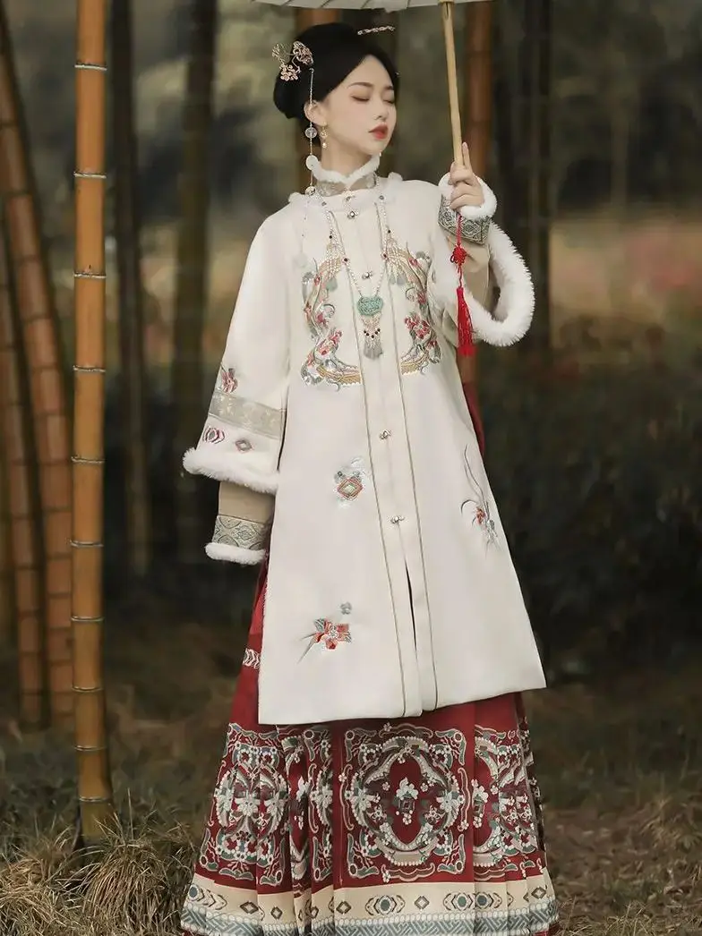 Ming Dynasty Hanfu Horse-face Skirt For Women Red Top With Pipa-shaped Large Sleeves White Ancient Chinese Hanfu Traditional Set