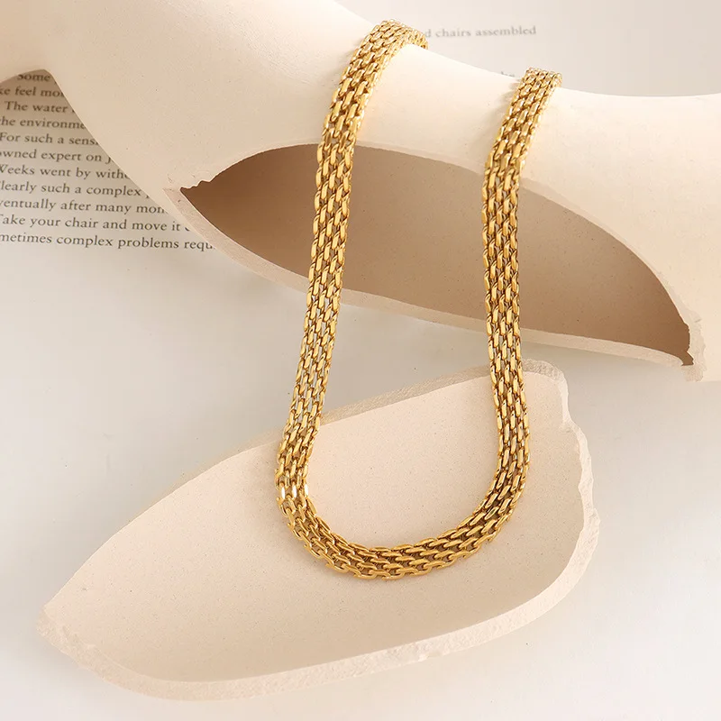 Stainless Steel Gold Plated Chain Necklace for Women Simple Chunky Hip Hop Necklace No Fade Fashion Jewelry Accessories