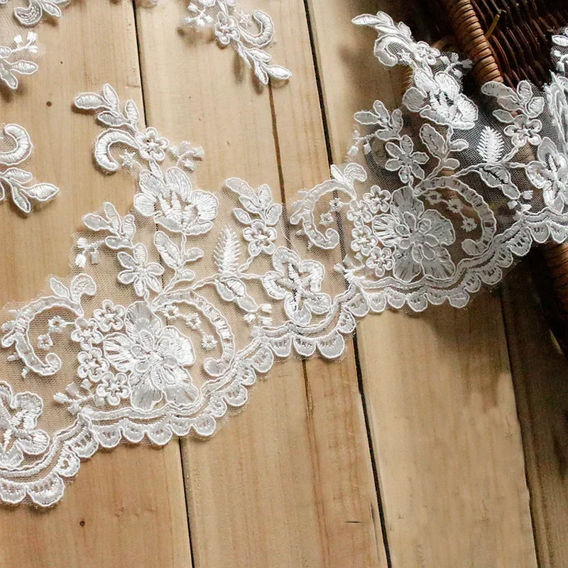 Off White Lace Trim High Quality Wedding Lace Fabric Handmade DIY Clothes Accessories 16cm Wide 1yard/lot