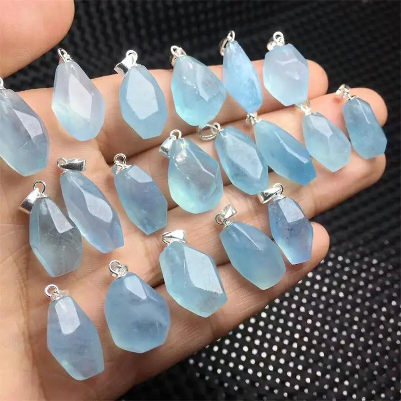 S925 Natural Aquamarine Freeform Pendant Carving Healing Stone DIY Jewelry Accessories Holiday Birthday Gift 1PCS