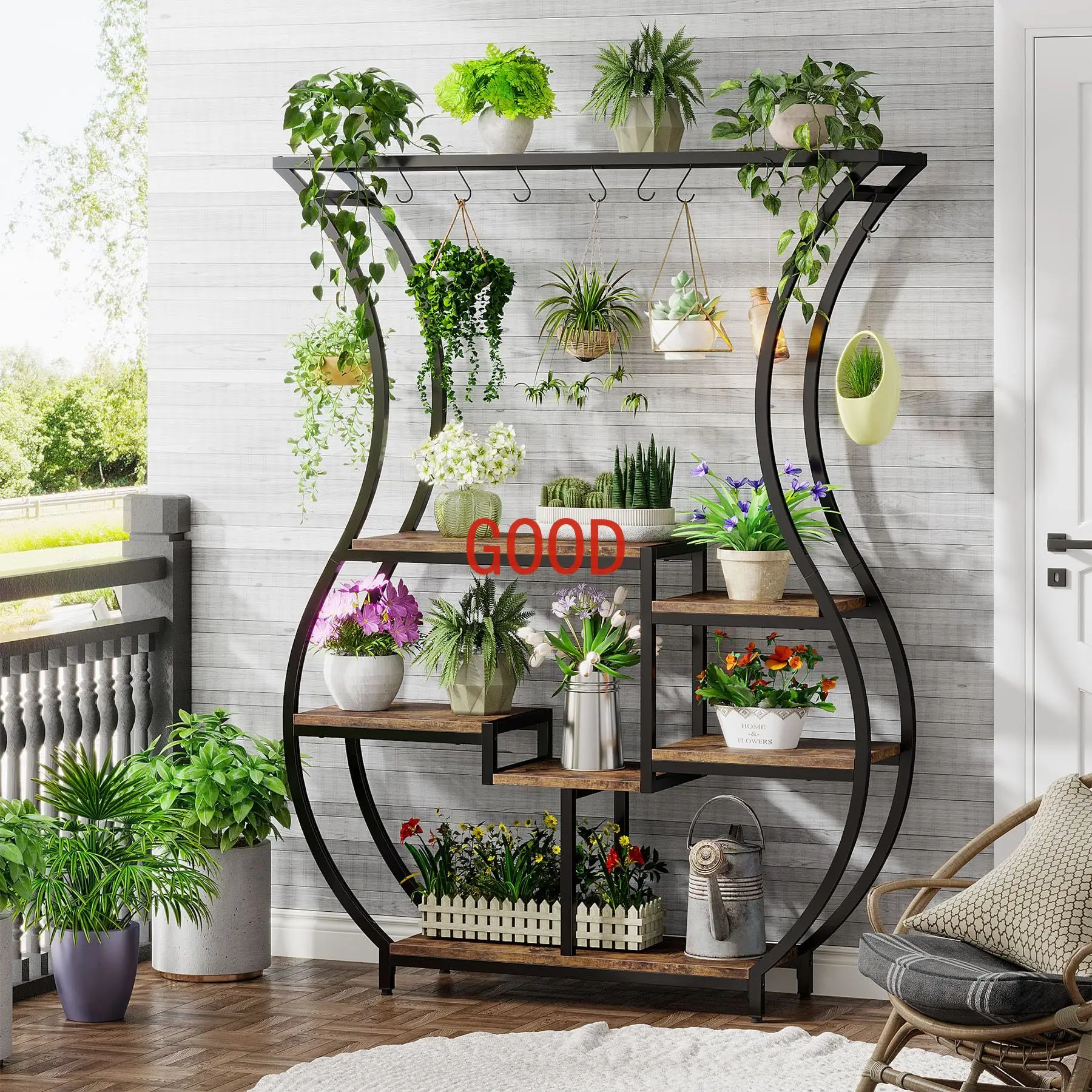 

Tribesigns 6-Tier Plant Stand, 70.9 Inch Tall Plant Shelf with 10 Hanging Hooks, Vase Shape Ladder Plant Stand