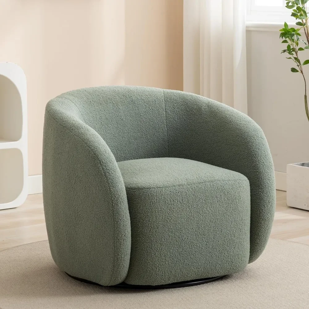 

Round Swivel Barrel Chair,Upholstered Sherpa Boucle Accent Armchair with 360° Swivel Base,Comfy Round Single Sofa Chair