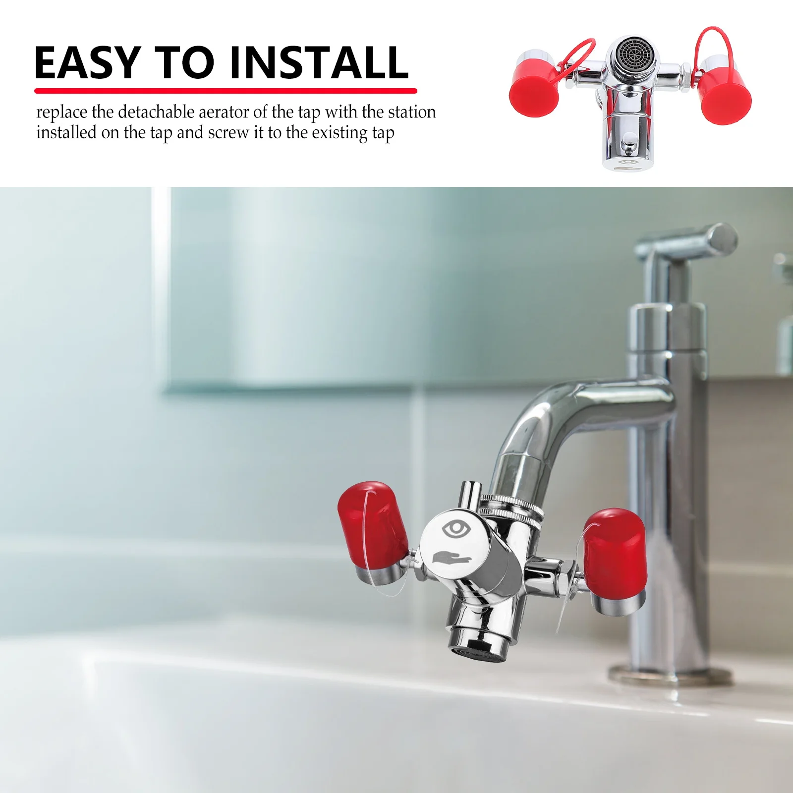 

Eyewash Station Faucet Mounted Eye Wash Emergency Unit Adjustable Nozzle for Industrial Sink Eye Flush