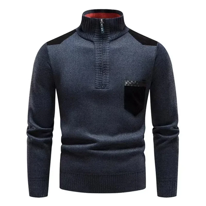 Polo grosso de caxemira masculino, gola alta, meia zíper coreano, blusa fria, casaco de inverno, pulôver de luxo, suéter de outono 2022