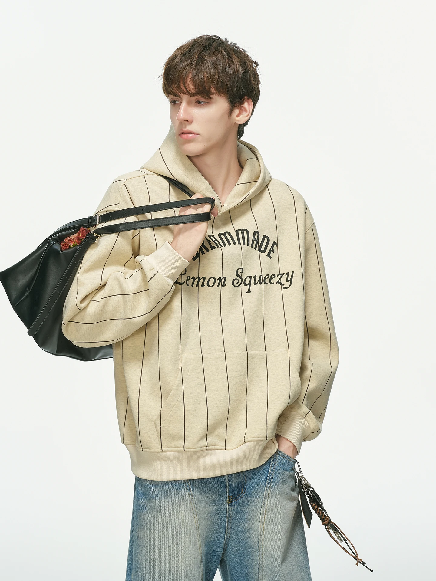 American Retro Striped Hoodie Jacket Men's Autumn College Style Couple Commute Top Loose Fit Long Sleeve Printed Polyester