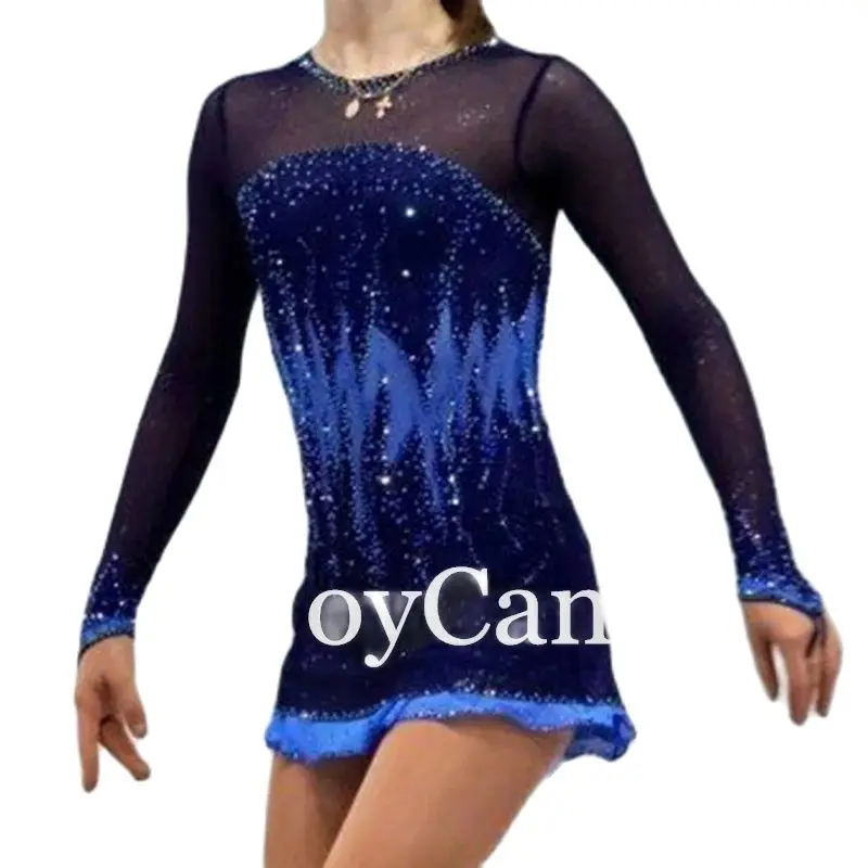 

JoyCan Ice Figure Skating Dress Girls Blue Spandex Stretchy Competition Dance Wear Customized