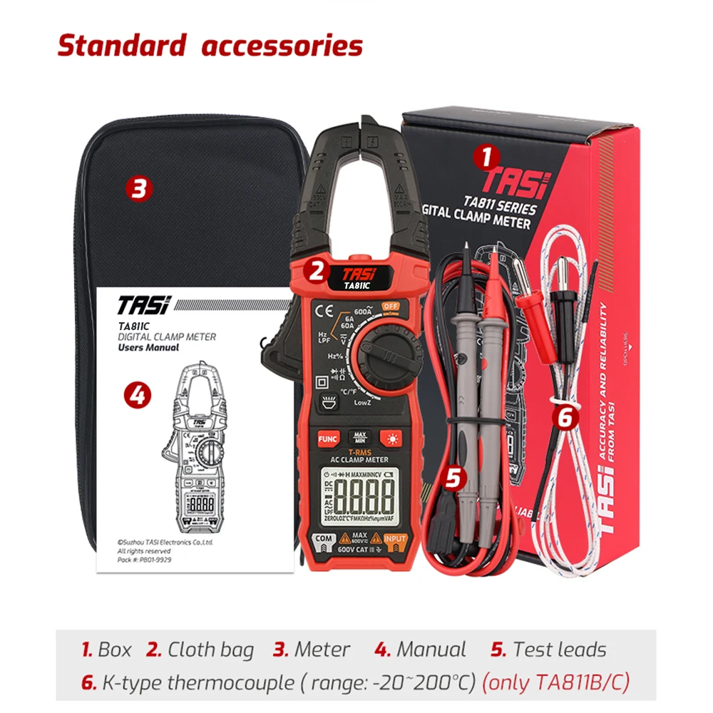 600A Digital Clamp Meter 6000 Counts True RMS Current Multimeter 1-100000uF Auto Range Temperature Precision Voltmeter TA811