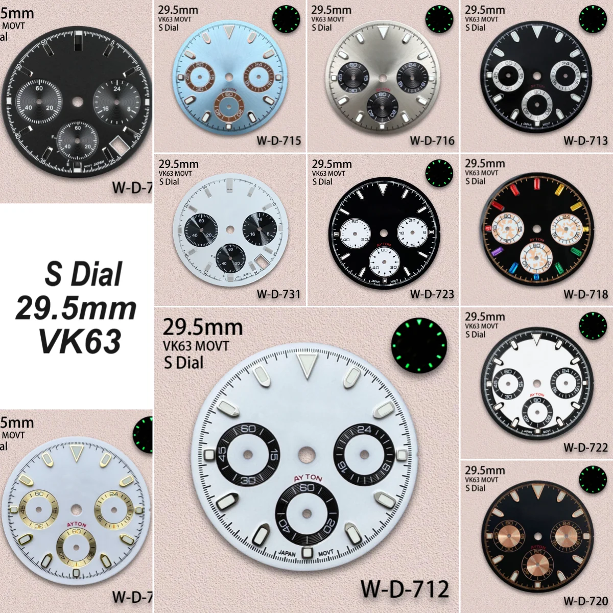 29.5mm Panda DTN S Dial Fit VK63 Movement Green Luminous Quality Enamel/Sunray/Matte Dial Watch Modification Accessories