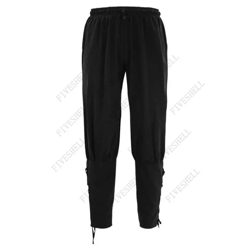 Viking pirata cavaleiro fantasia masculina, calça de linho vintage, lounge de atadura no tornozelo, calça camponesa solta, renascimento medieval, larp