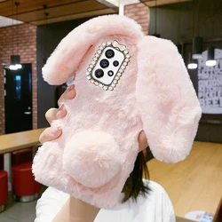 Phone Case for Samsung Galaxy S24 S21 S22 S20 S23 Ultra Plush Cute Rabbit Fluff funda Girls Gift Warm Shockproof Fur Back Cover
