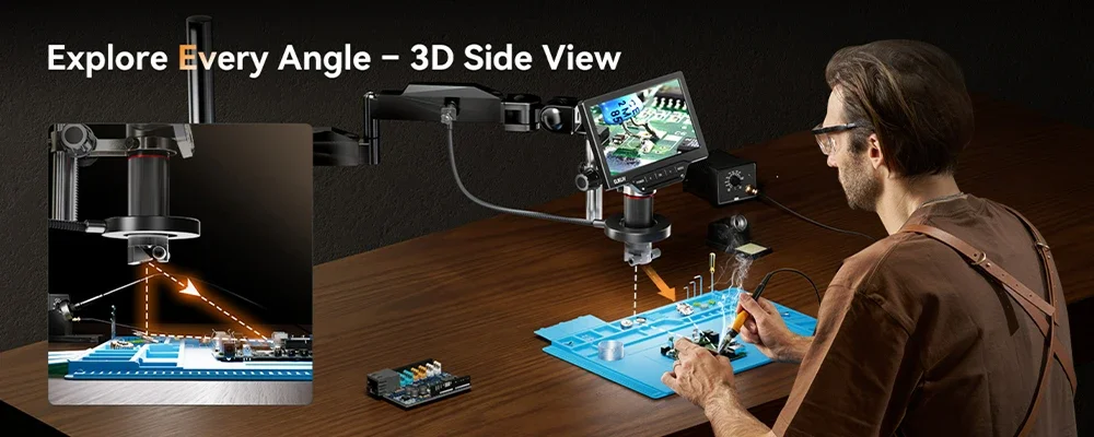 Elikliv EM3K-3D Max 10,1' 3D-Digitalmikroskop mit magnetischer Doppellinse, HDMI 3K, Löt-Mikroskop für Elektronik mit flexiblem Arm – Detail 2
