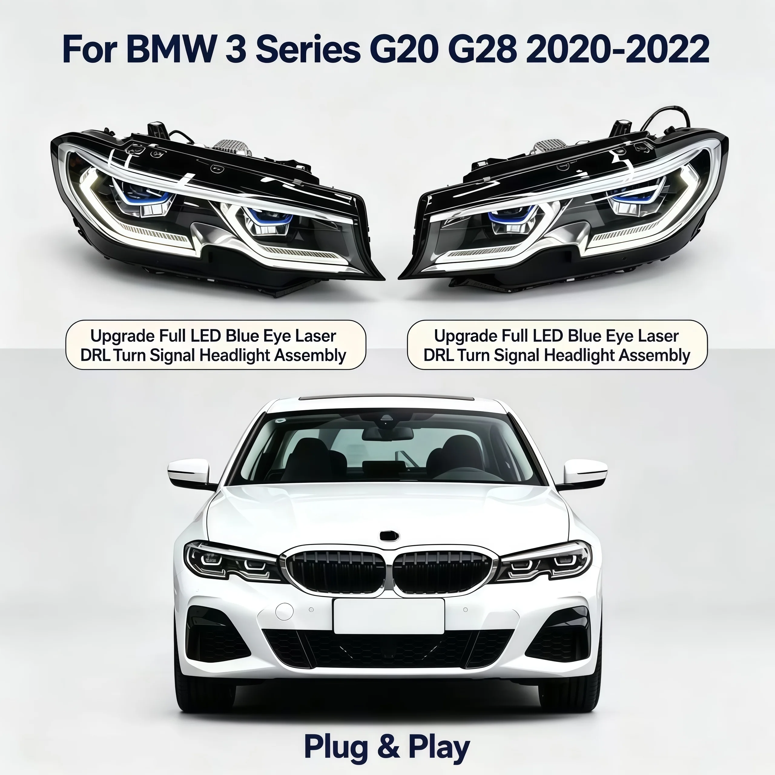 For BMW 3 Series G20 G28 2020-2022 Upgrade High Configuration LED Blue Eye Laser DRL Turn Signal Headlight Assembly Plug & Play