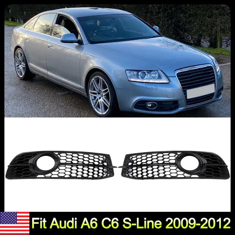 

For Audi A6 C6 S-Line 2009-2012 Gloss Black Front Bumper Fog Light Grille Cover