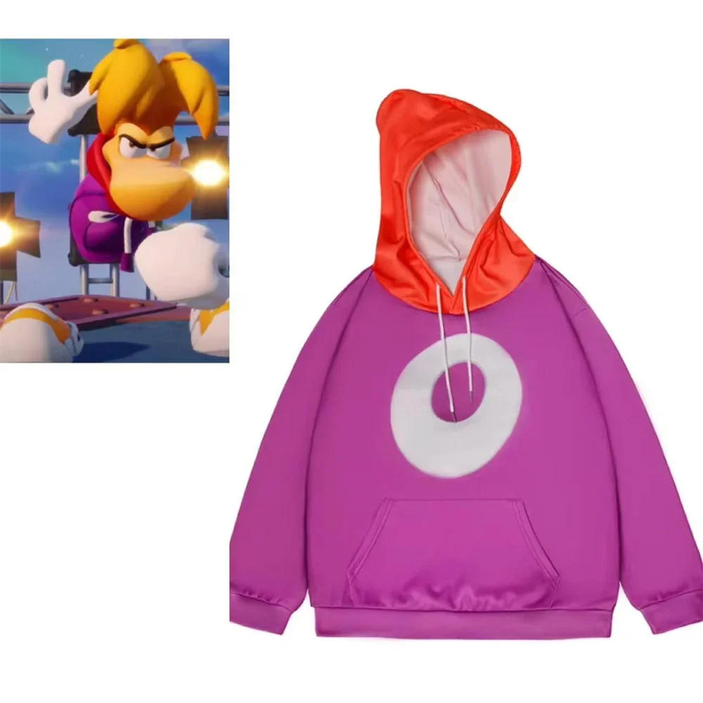 Game Rayman Purple Hoodie Cosplay Costume Letters Printed Leisure Sweatshirt Halloween Carnival Party Outfit