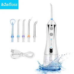 H2ofloss-irrigador Oral Dental portátil, hilo Dental de agua para aparatos, recargable por USB, chorro de agua de viaje, selección de dientes, 5 puntas, 300ml, IPX7