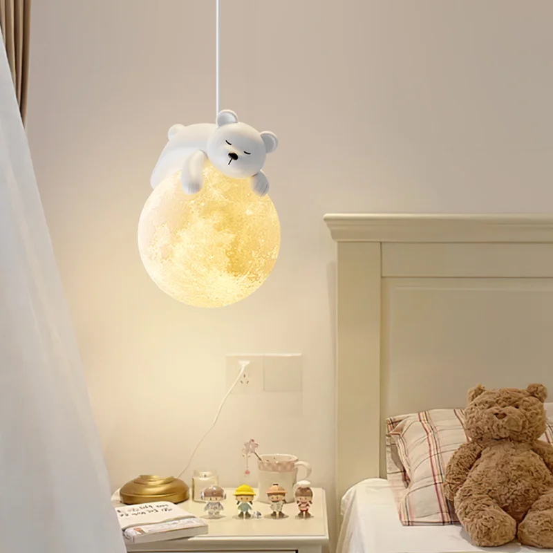 Lampu gantung LED beruang kecil minimalis, lampu gantung dekorasi rumah tempat tidur Modern