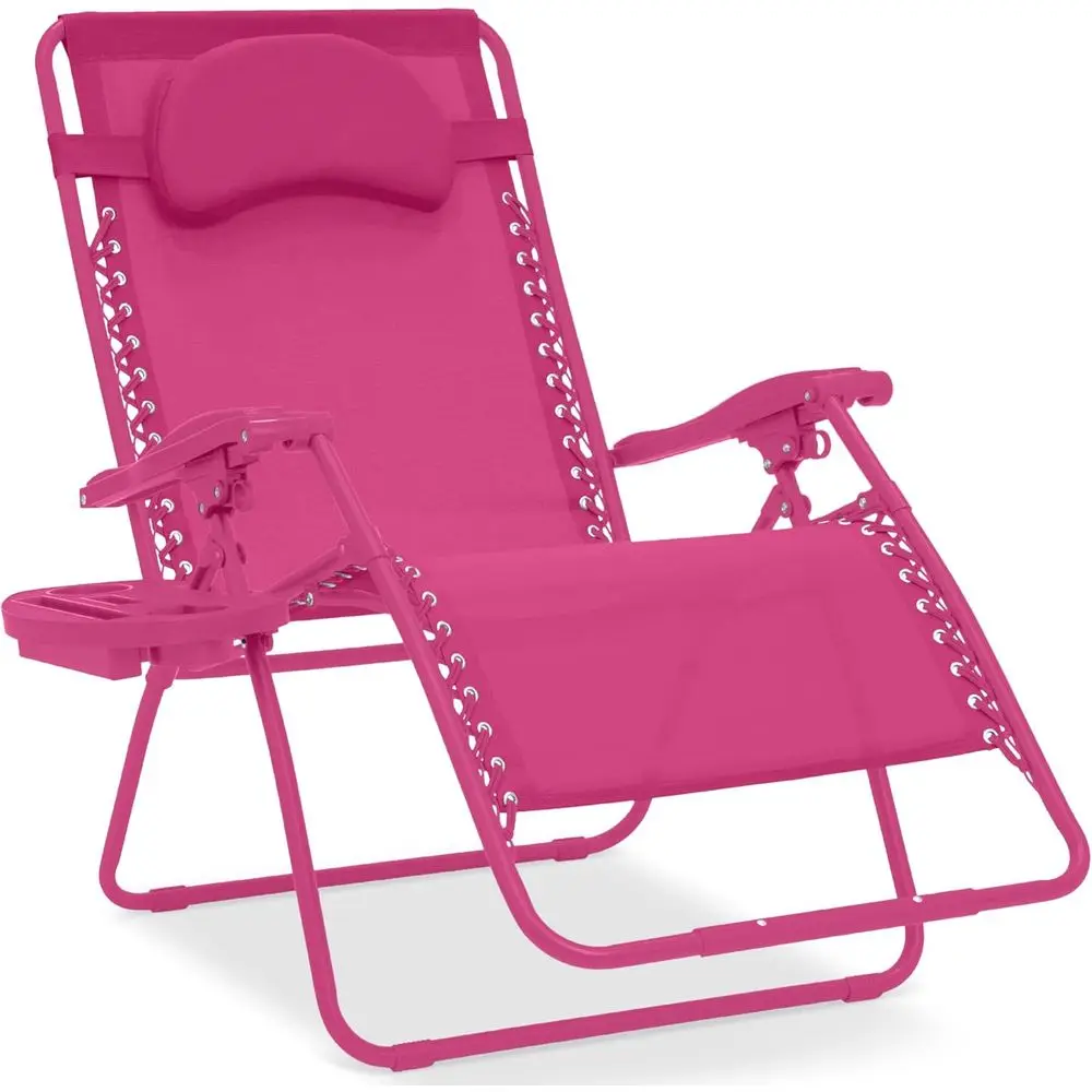 

Pink Oversized Zero Gravity Patio Lounger with Cup Holder and Tray, Plus Pillow