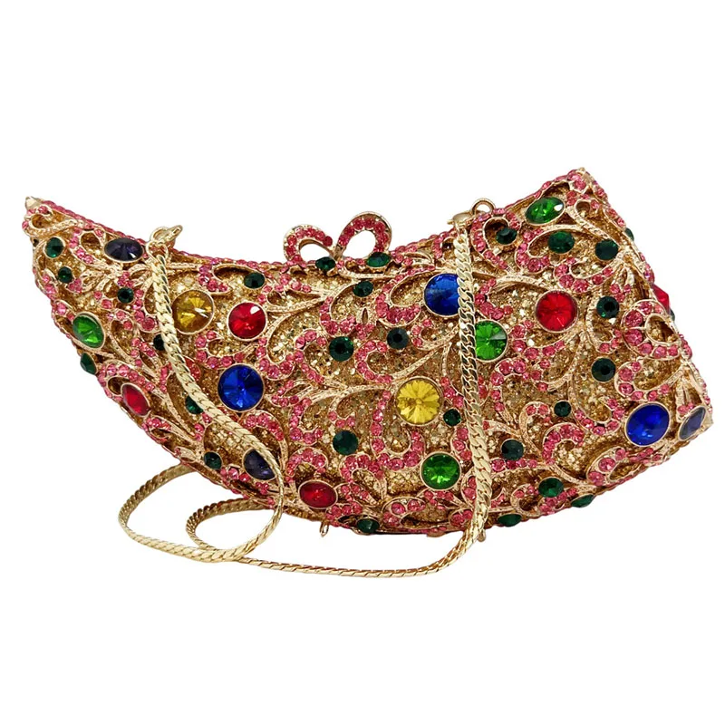 

Women Gorgeous Hollow Out Metallic Gemstone Clutch Purses And Handbags Lvory Rhinestone Evening Bags Wedding Party