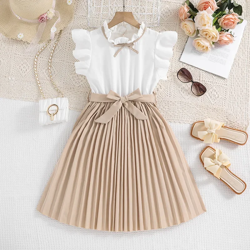 

2025 Summer New Arrival Girls Sleeveless O Neck Ruffles Patchwork Red Designer Cute Party Princess Dress Custume 8-12T