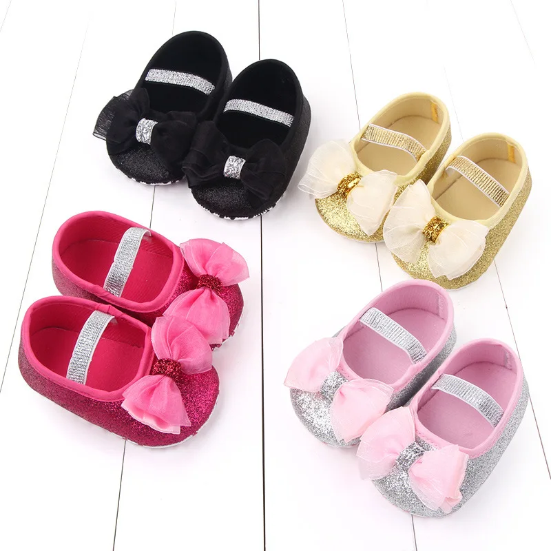 Chaussures de bébé avec nœud papillon pour filles, chaussures pour tout-petits, chaussures plates pour bébés, doux et astronomiques, jolies