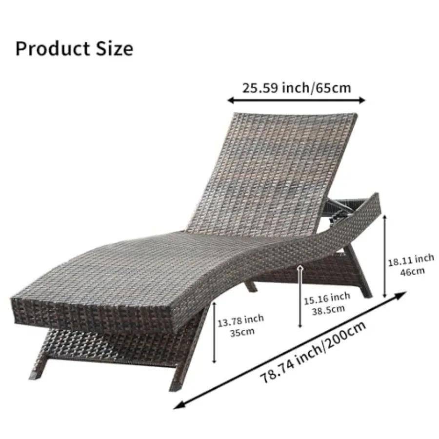 Chaise lounge for outdoor use, PE rattan, mixed brown, 79'' long reclining chair with adjustable backrest for beach, poolside,
