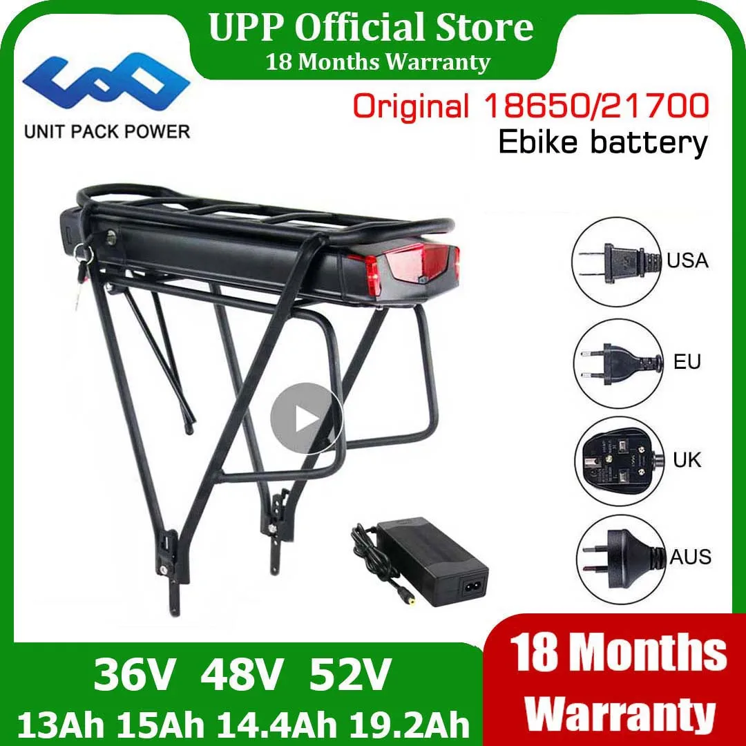 

Original 21700 Rear Rack eBike Battery 36V 19.2Ah 13Ah 48V 52V 14.4Ah 15Ah 17.5Ah 18650 Electirc Bicycle Bateria for 250W-1000W