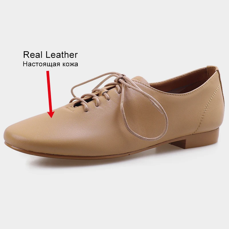 JOZHAMTA Genuine Leather Women Flats Shoes Lace Up Classic Round Toe Low Heels Shoes Casual Loafers Office Lady Dress Size 34-39